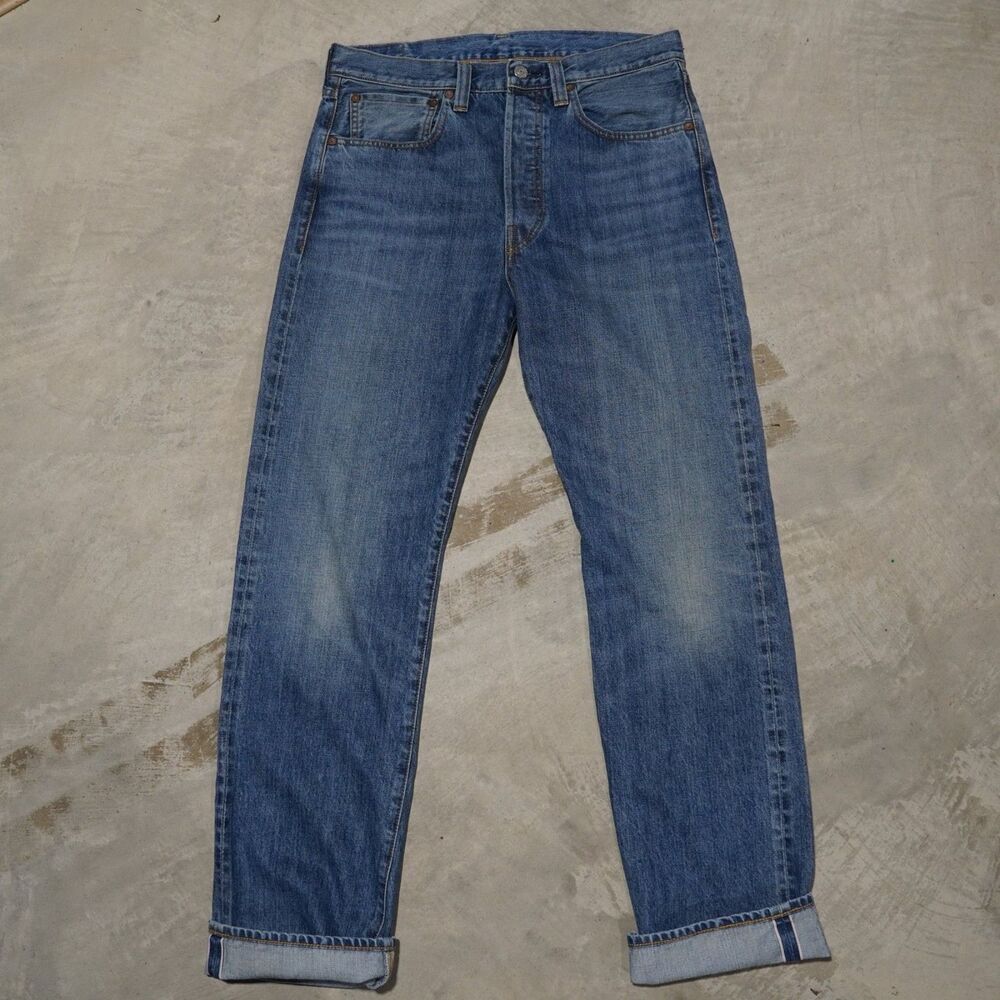 50s Model Levis LVC Selvedge Jeans Mens W32 Button Fly Red Line Selvage Vintage